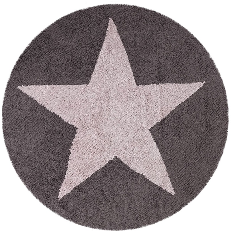 Lorena Canals Reversible Round Rug – Star – Pink/Dark Grey (4′ 8″)