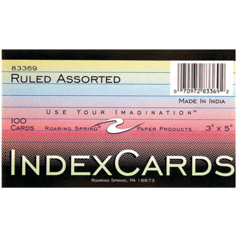 Index Cards, 3″ x 5″, Ruled, Assorted Colors