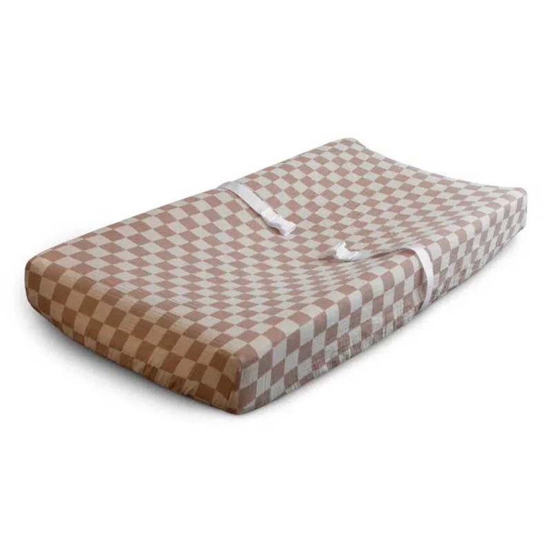 Mushie – Extra Soft Muslin Changing Pad Cover – Natural Check