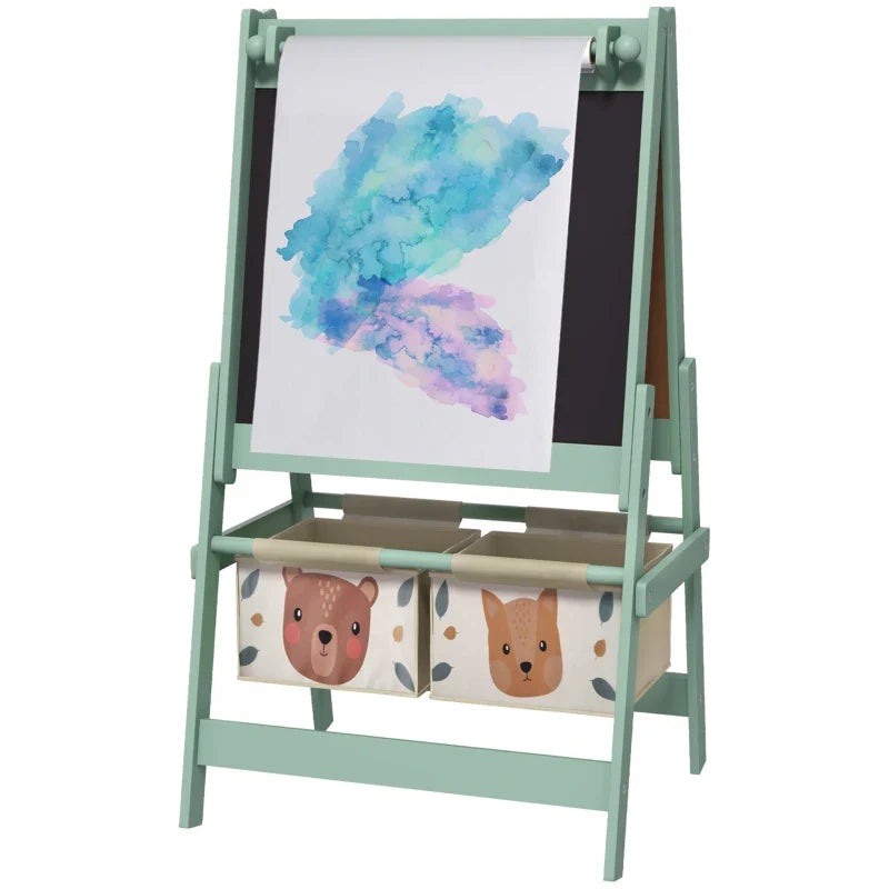 Qaba Art Easel for Kids with Paper Roll, Blackboard, Whiteboard, Storage