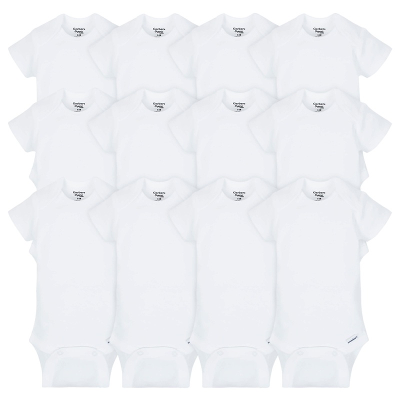12-Pack Baby Neutral White Short Sleeve Organic Onesies Bodysuits