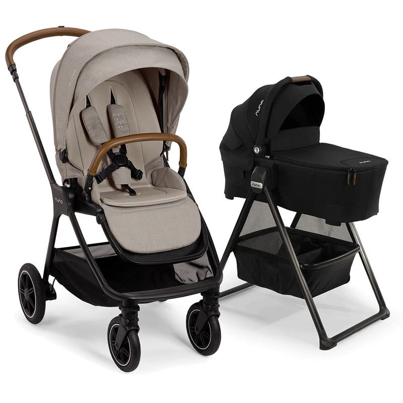 Nuna TRIV Next Stroller + TRIV & SWIV Bassinet + Stand Bundle – Hazelwood / Caviar