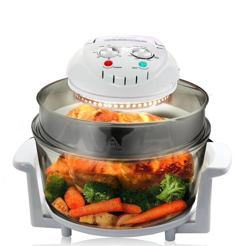 Multipurpose Air Fryer Oven – White: 1500W Halogen Rotisserie, 96 Volume Capacity, Locking Lid, Fry Basket Included