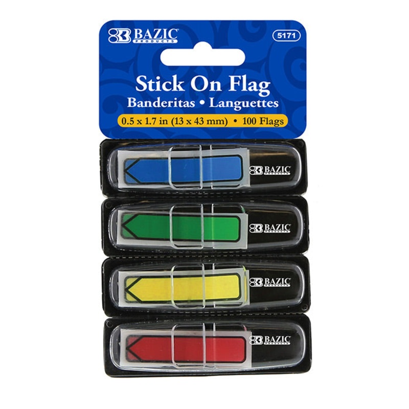 BAZIC 25 Ct. 0.5″ x 1.7″ Neon Color Printed Arrow Flags w/ Dispenser (4/Pack)
