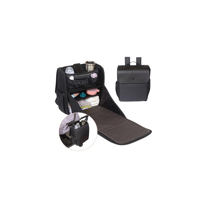 Diaper Bag/Changing Station with Removable Stroller Cady – Black