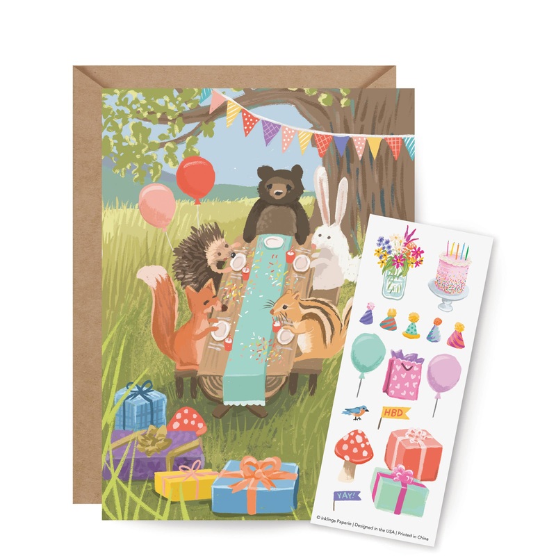 Inklings Paperie Sticker Scene Card – Woodland Party
