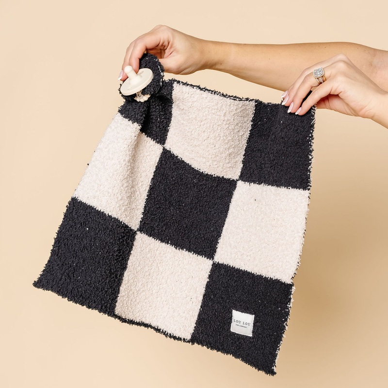 Chenille Blanket – Charcoal Check – Mini/Lovey