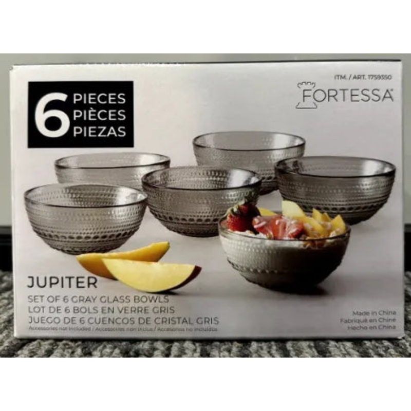 Fortessa Jupiter 6 Piece Gray Glass Bowls Set – 13.5oz, 5in Diameter (See Description)