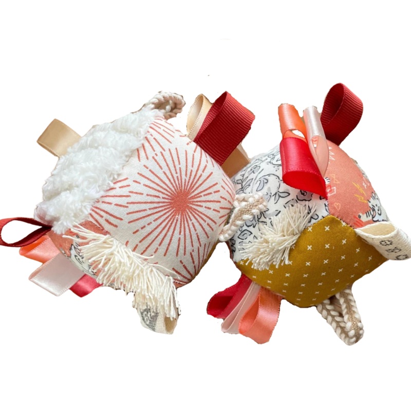 The Bird + Elephant – Handmade Soft Sensory Block – 3″ Boho Tiger Floral Fringe