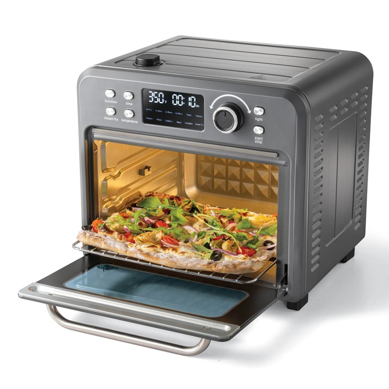 Kitchen Essentials 16qt Stainless Steel Air Fryer Oven with Steam Cool Gray: Digital Display, 1400W