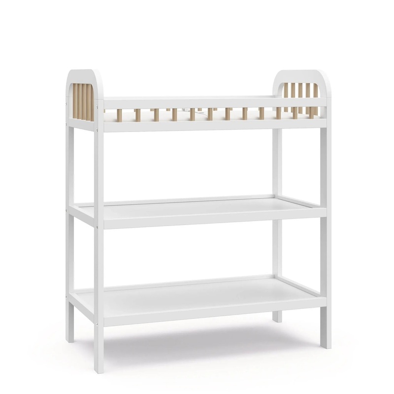Pasadena Changing Table with Water-Resistant Changing Pad – White/Driftwood