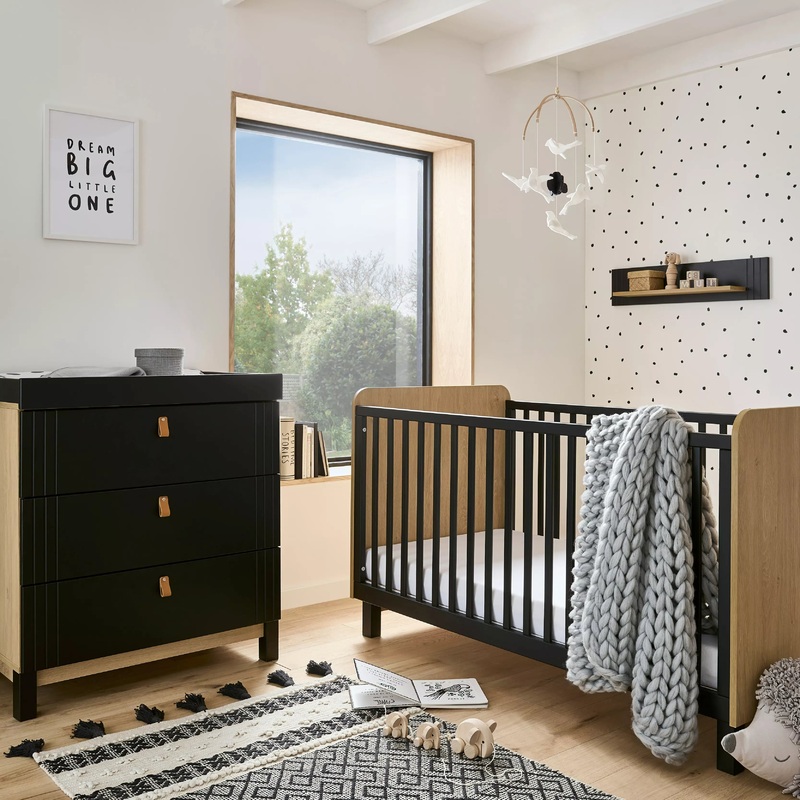 CuddleCo – Rafi 2 Piece Nursery Furniture Set – Oak & Black
