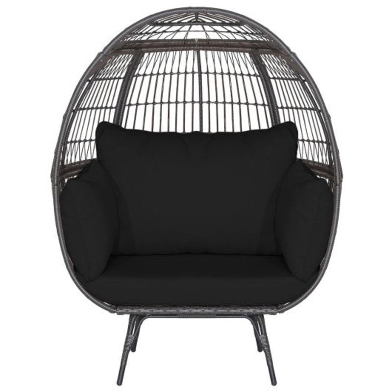 Oversized Indoor Wicker Egg Chair With Sturdy Metal Frame for Patio-Black