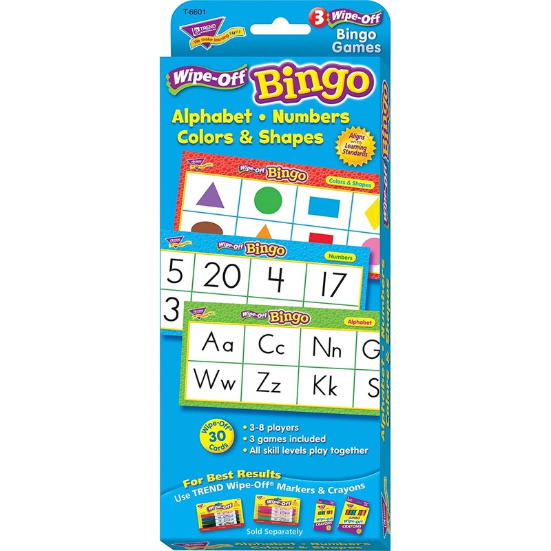 Alphabet, Numbers, Colors & Shapes Wipe-Off Bingo