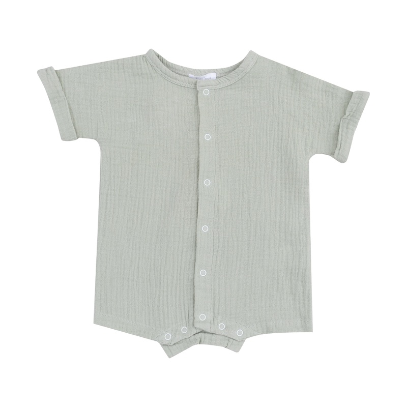 Angel Dear – Organic Muslin Dolman Henley Shortie Romper – Desert Green