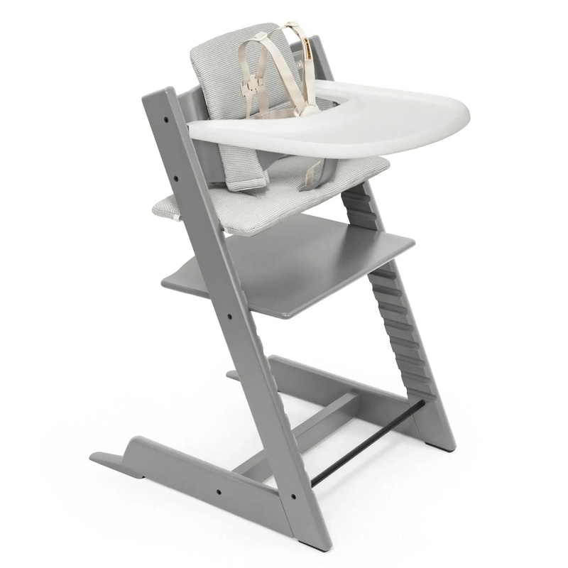 Stokke – Tripp Trapp High Chair + Cushion + Tray – Storm Grey with Nordic Grey