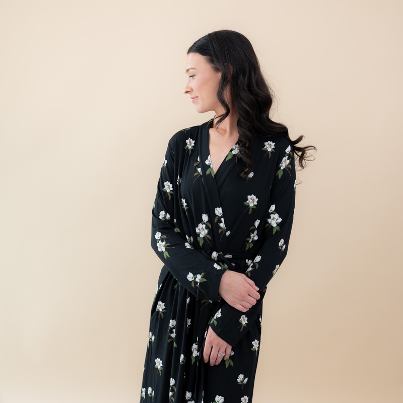 Womens Lounge Robe in Big Midnight Magnolia