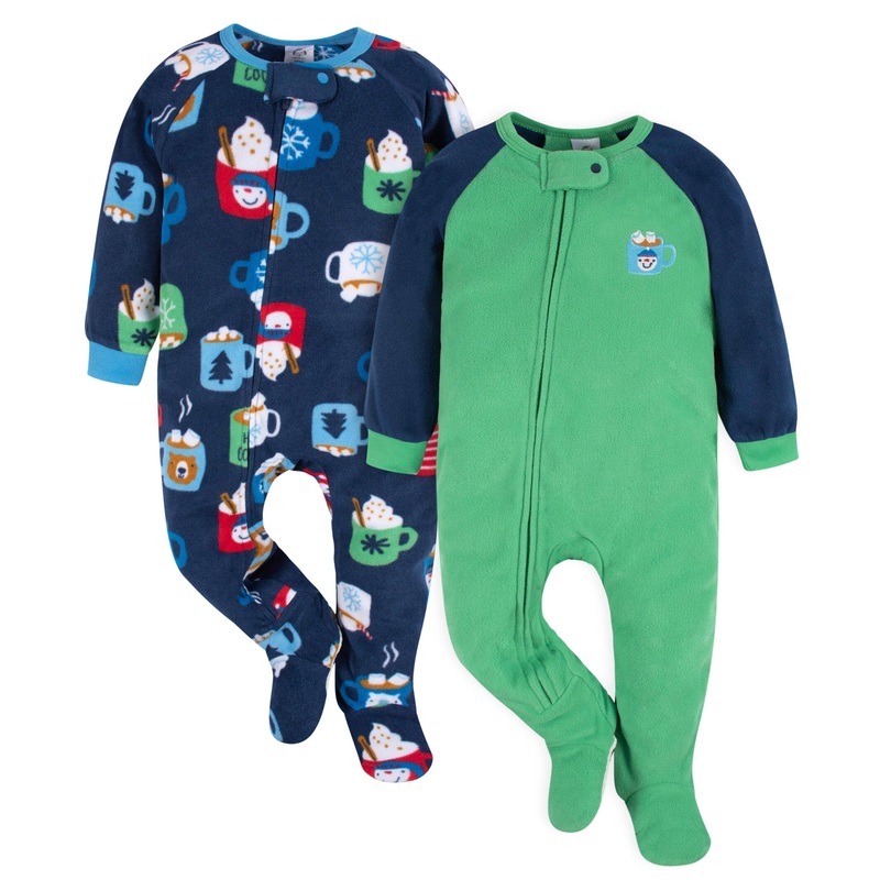 2-Pack Baby Neutral Hot Chocolate Fleece Pajamas, 3-6M
