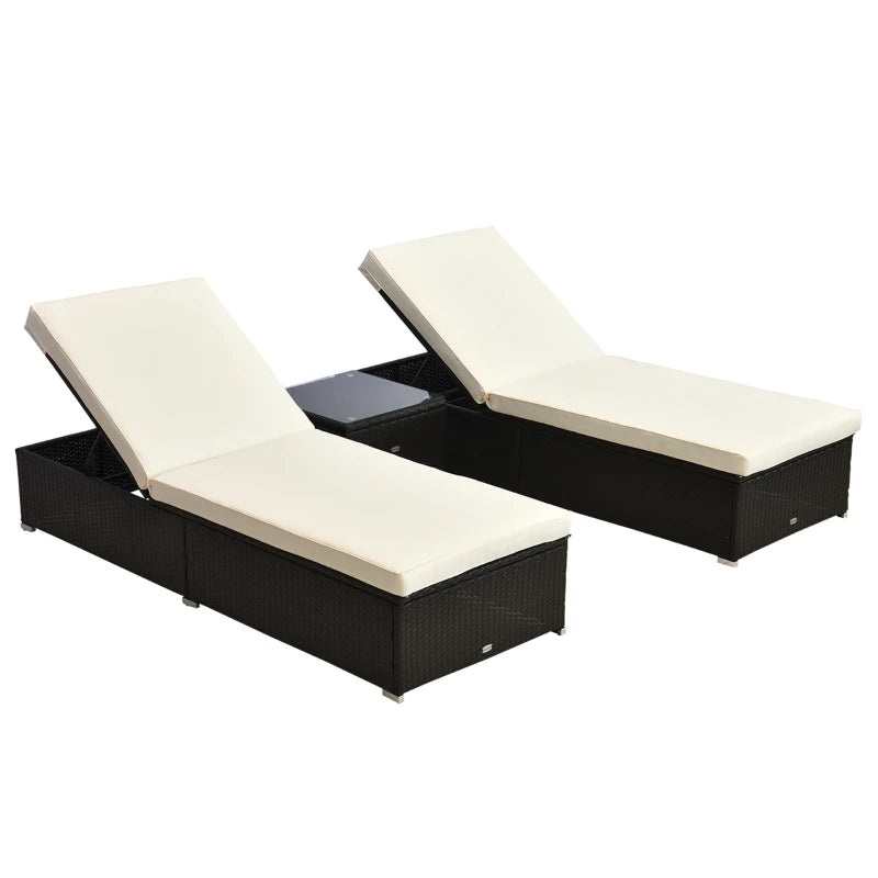Outsunny Chaise Lounge Chair Set of 2 with 5 Angle Backrest – Cream White