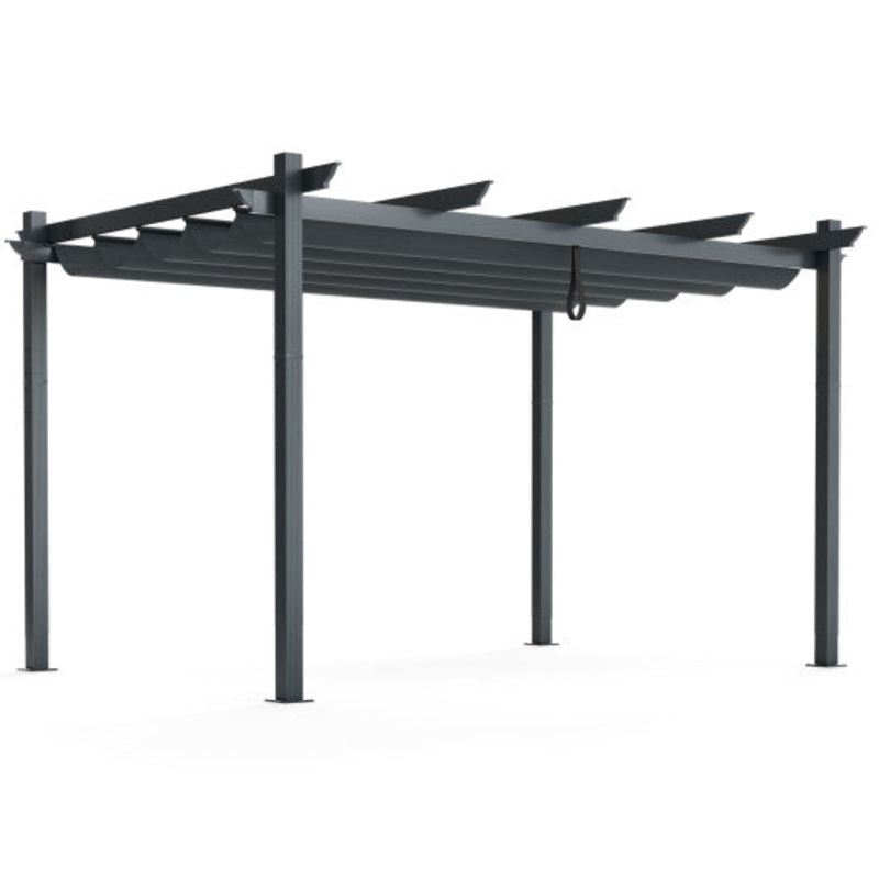 10 X 13 Feet Outdoor Aluminum Retractable Pergola Canopy Shelter-Gray