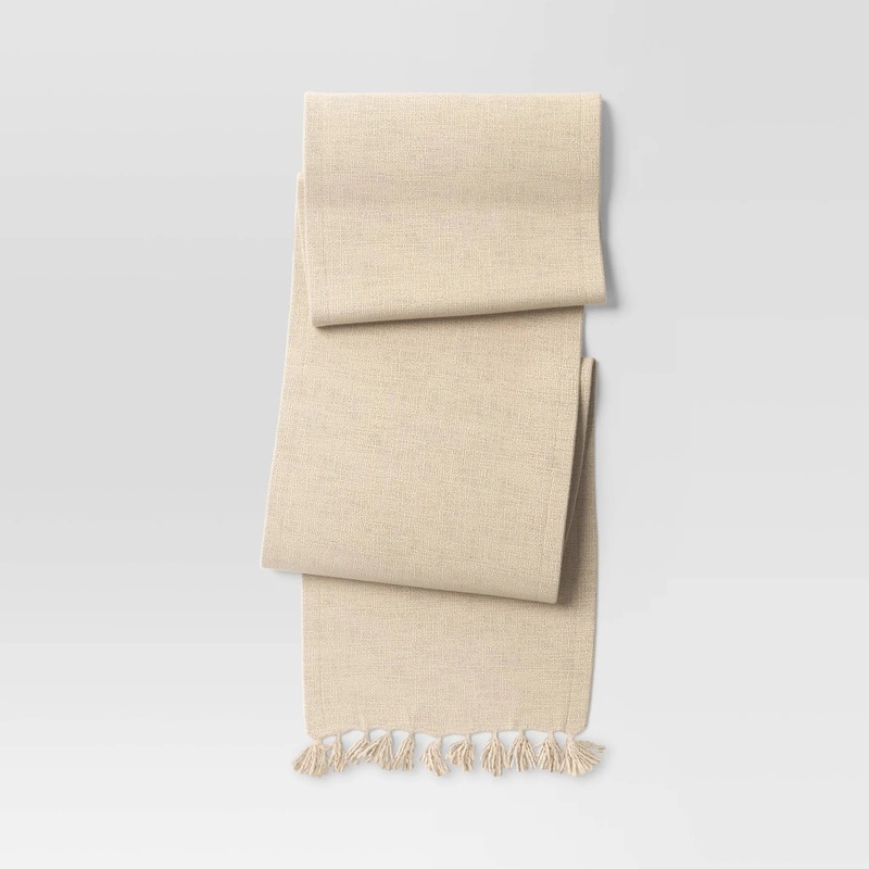 108″x14″ Cotton Textured Table Runner Khaki – Threshold: Farmhouse Style, Machine Washable, OEKO-TEX Certified