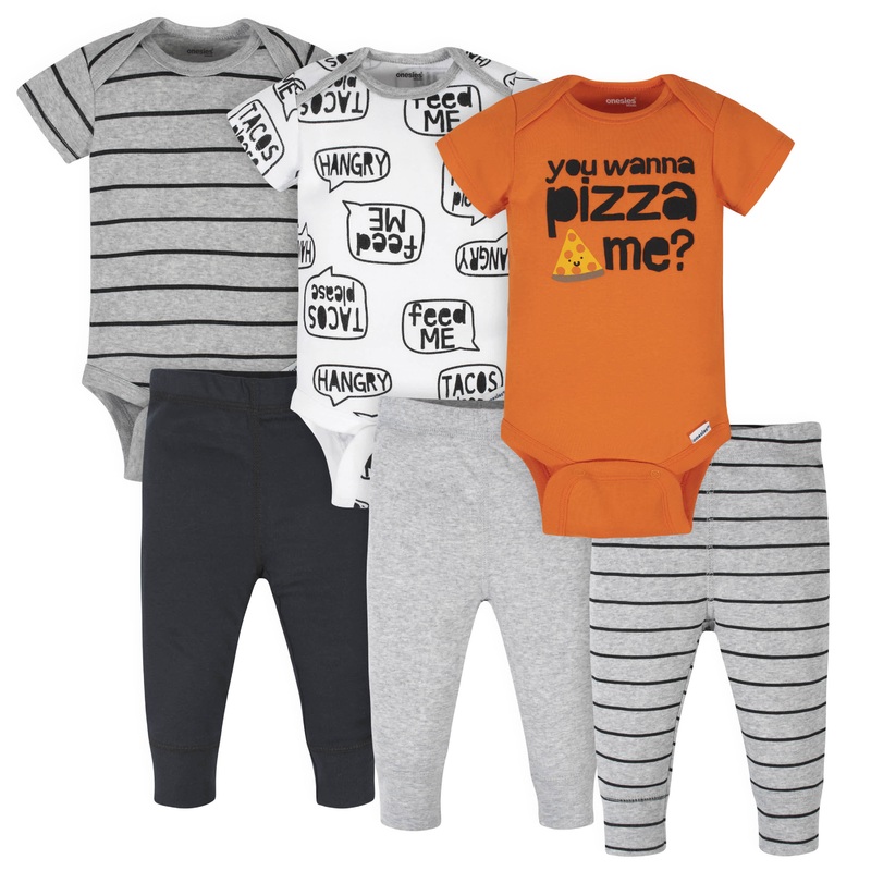 6-Piece Baby Boys Pizza Onesies Brand Bodysuits & Pants Set