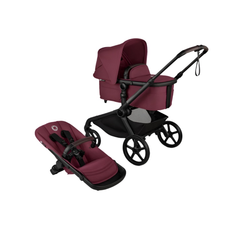Bugaboo Kangaroo Single To Double Stroller, 2024, Black, Dark Cherry, Dark Cherry