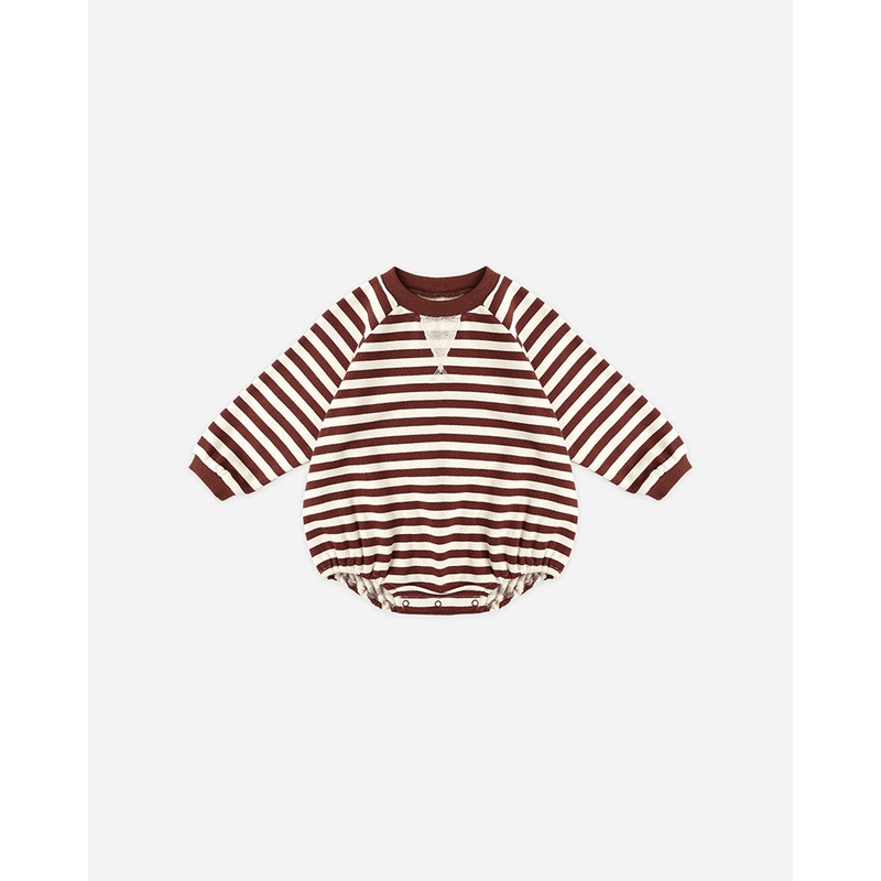 Crewneck Romper – Burgundy Stripe