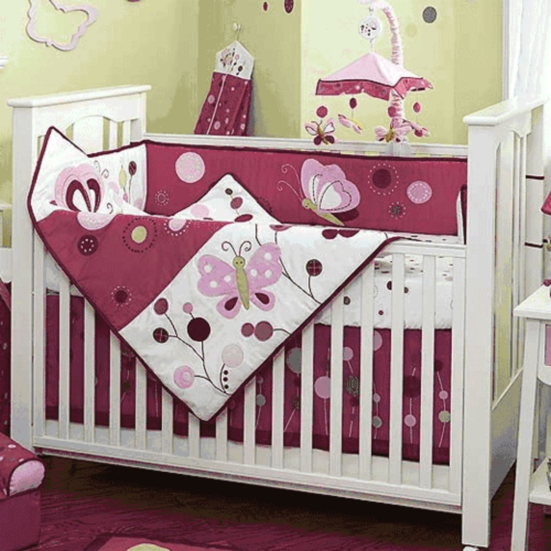 Lambs & Ivy Raspberry Swirl 6 Piece Baby Crib Bedding Set