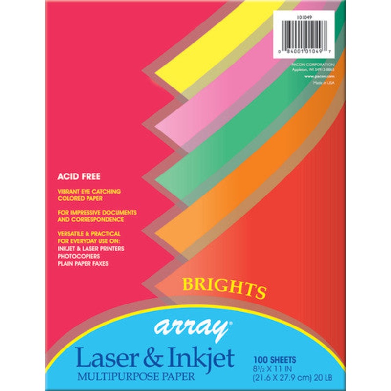 Pacon Multipurpose Paper, Bright Colors, 20 lb., 8.5″ x 11″, 100 Sheets