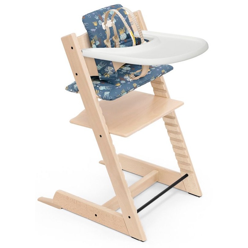 Tripp Trapp OPEN BOX High Chair and Cushion with Stokke Tray – Natural / Into the Deep