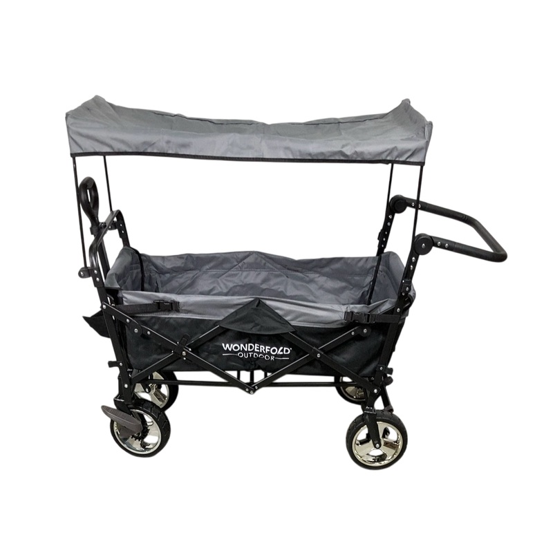 Wonderfold S4 Push & Pull Premium Utility Folding Wagon with Canopy, Black, S Series