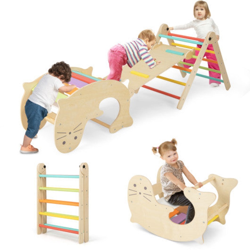 7-in-1 Indoor Climbing Toys for Toddlers With Reversible Ramp-Multicolor