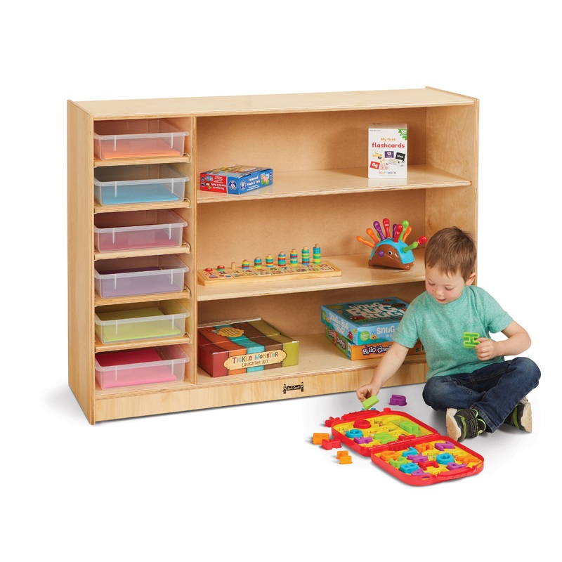 Jonti-Craft Adjustable Combo Mobile Straight-Shelf – with clear Paper-Trays