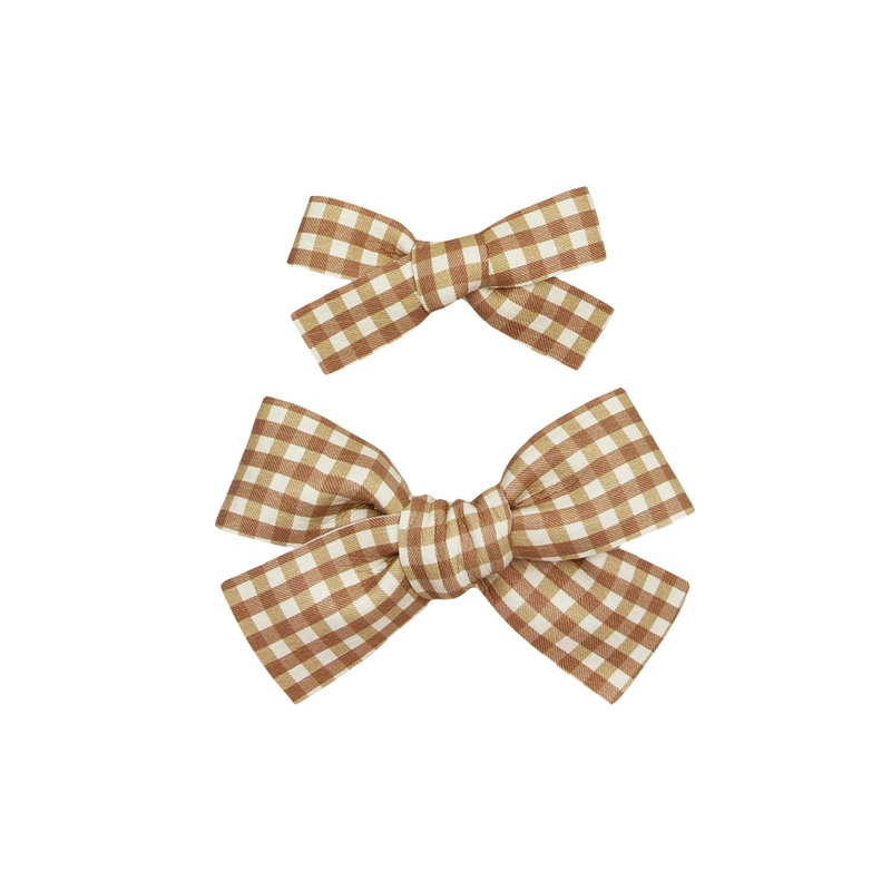 Leather – Bronze Check Bow Clip