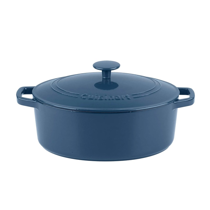 Chef’s Classic 5.5qt Blue Enameled Cast Iron Oval Casserole with Cover (See Description)