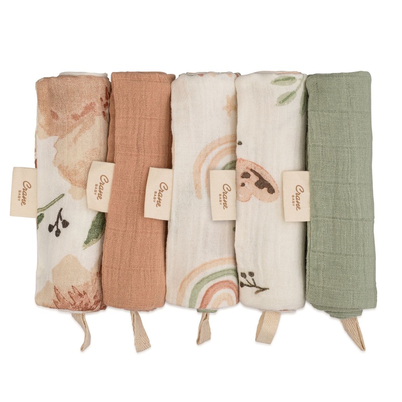 Crane Baby Baby -Parker 5-pc. Baby Wash Cloth Set (Pink Floral)