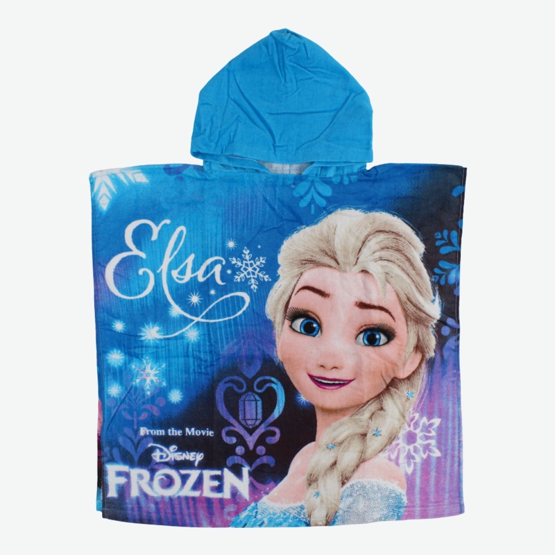 Girls Poncho Beach Towel with Hoodie – Turquoise with Frozen Print