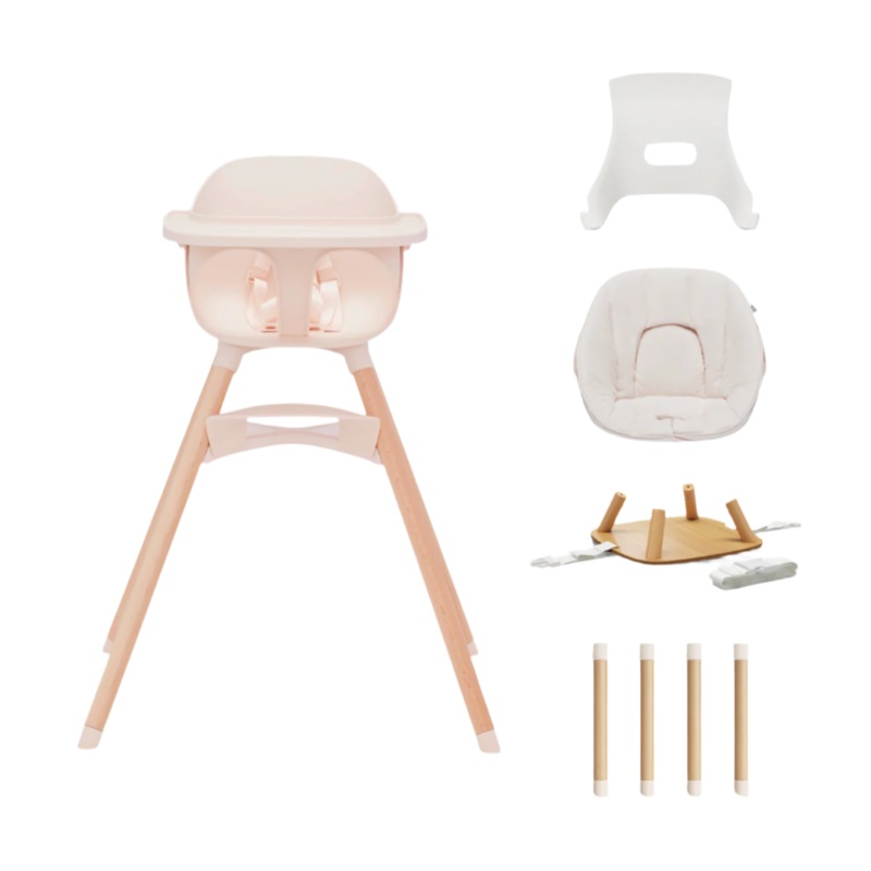 Lalo 3 in 1 High Chair Kit, Grapefruit, Grapefruit, Natural Wood