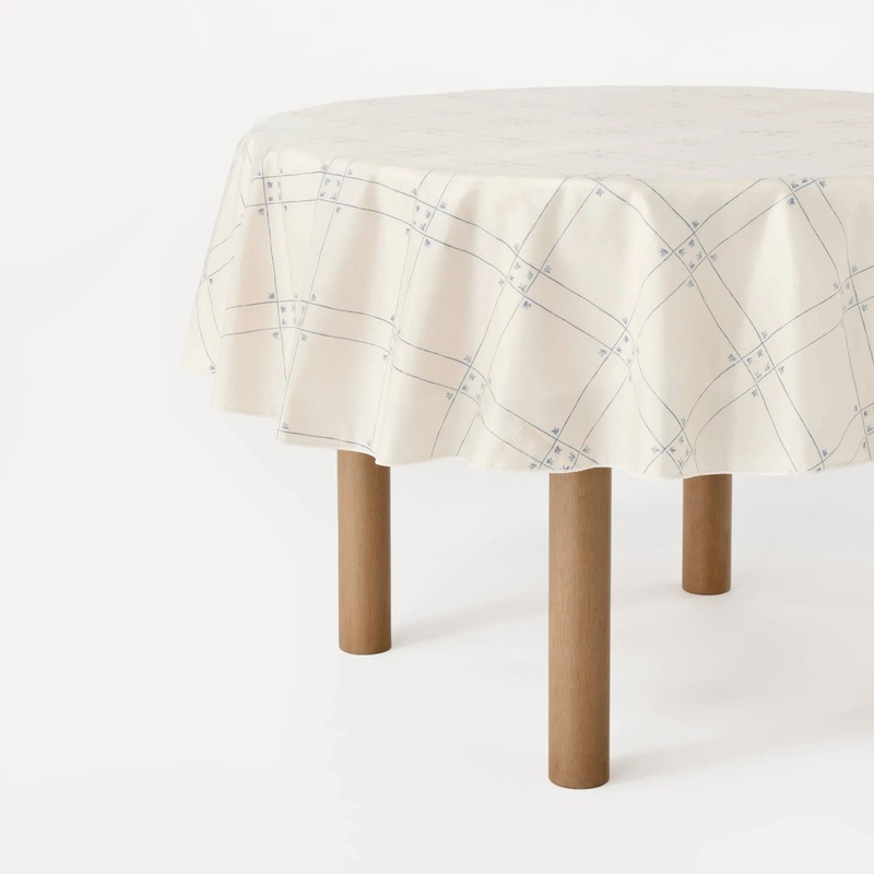 70″ Round Windowpane Oiled Tablecloth- Blue