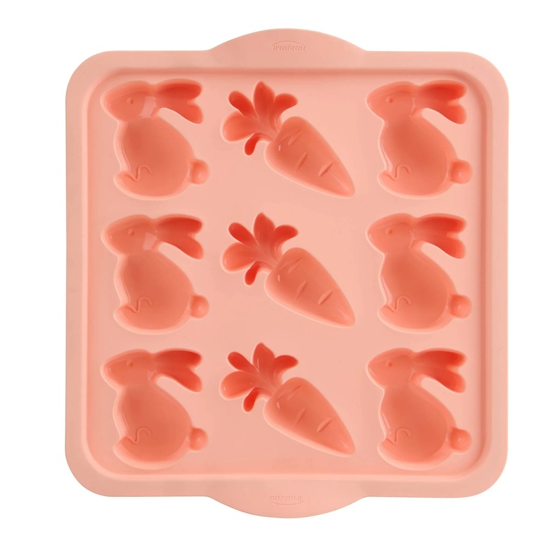 9 Cavity Silicone Bunny and Carrot Pan Pink