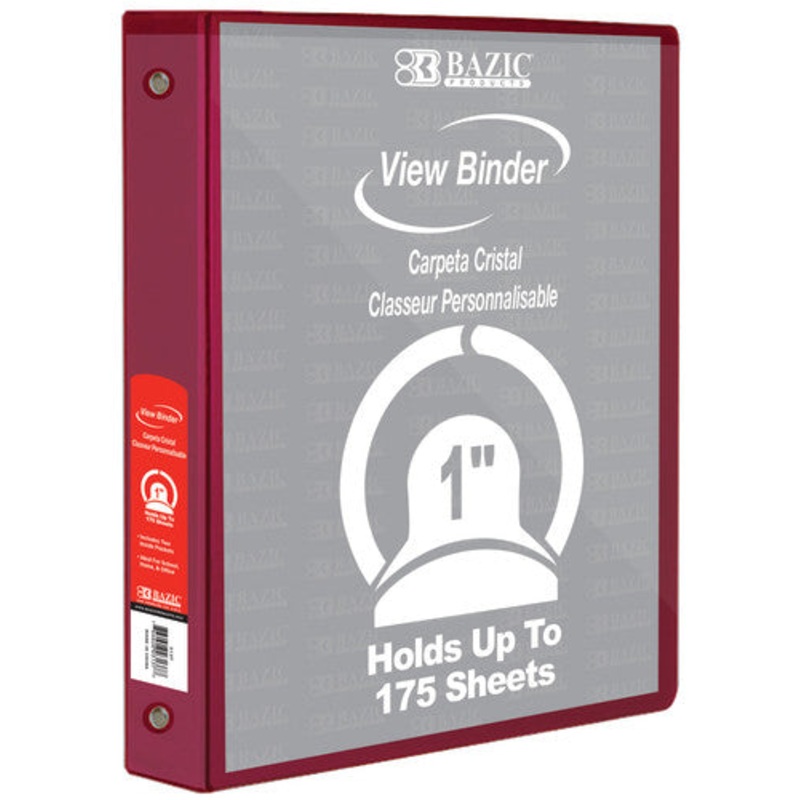 BAZIC 3-Ring View Binder with 2 Pockets, 1″, Burgundy