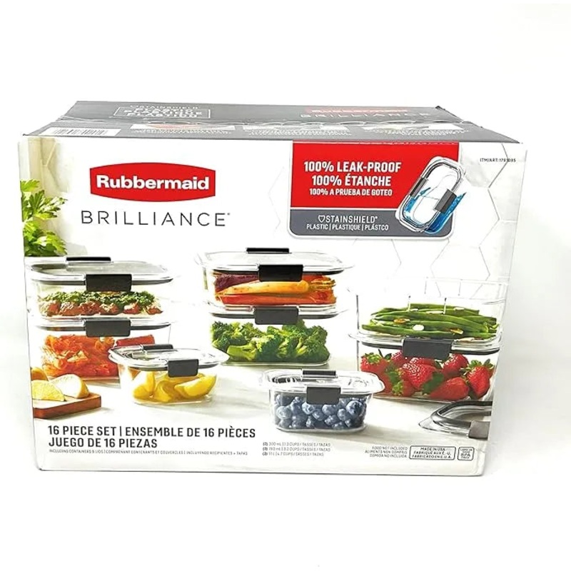 Brilliance Plastic Food Storage Containers, Set of 16