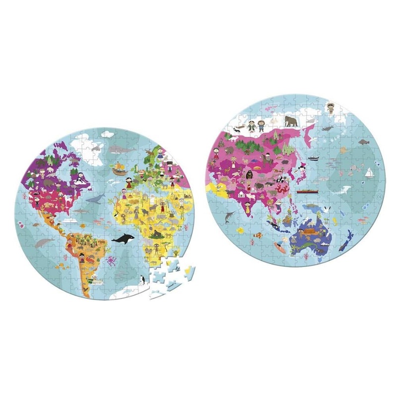 Janod 208 Piece Our Blue Planet 20 Inch Round Double Sided Jigsaw Puzzle