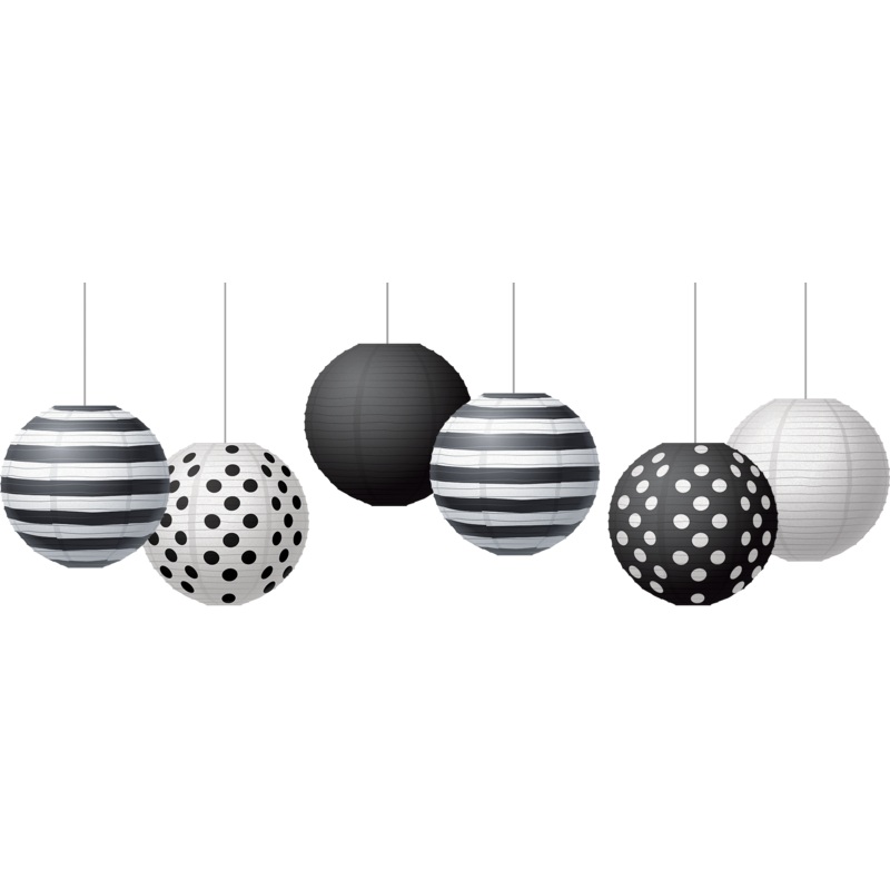 Black & White 8″ Hanging Paper Lanterns