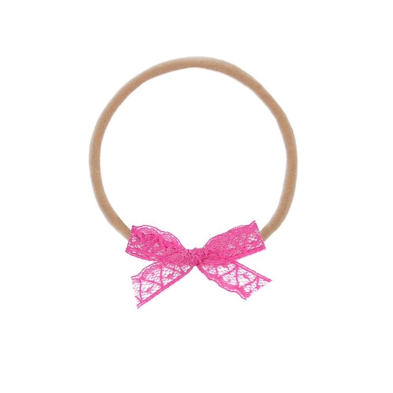 Lace Bow – Mini Hot Pink Headband