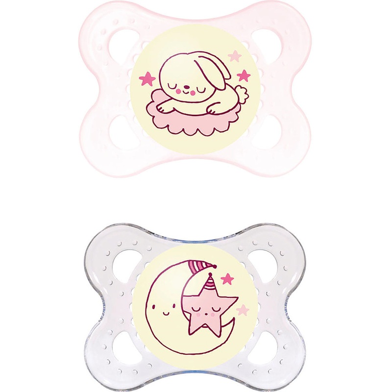 MAM Baby Night Glow in the Dark 0-6m Pacifiers 2 Pack – Girl