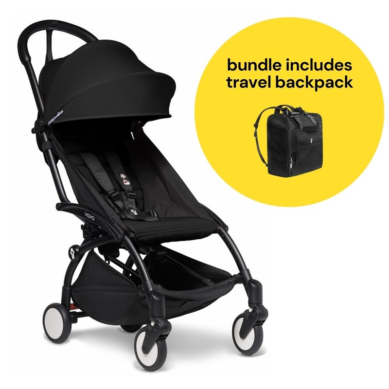 Babyzen YOYO2 Ultra Compact 6+ Stroller + Travel Backpack Bundle – Black / Black