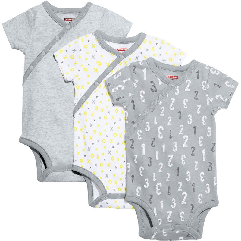 Skip Hop ABC-123 Short Sleeve Bodysuit Set, 3-Pack – Grey (Newborn)