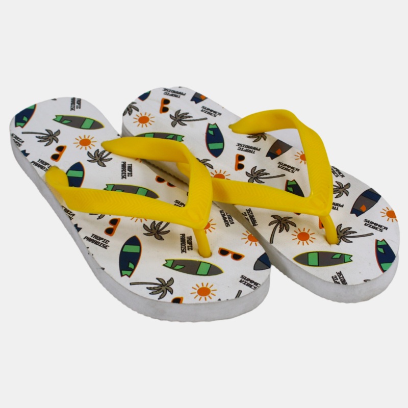 Unisex Kids Rubber Slippers  White & Yellow Sea Ship Design